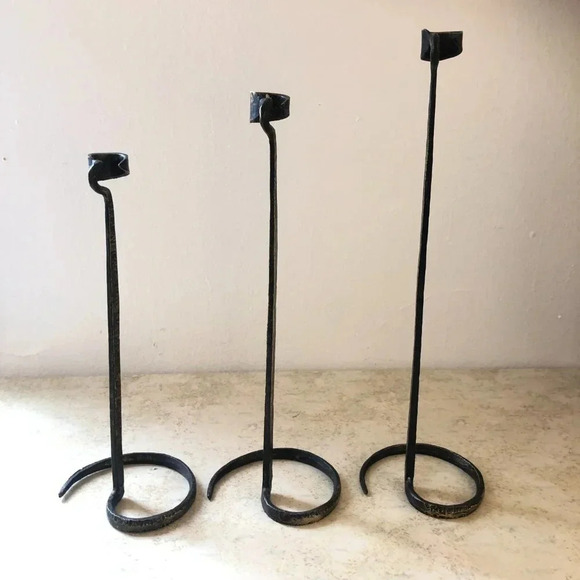 Vintage Hand Forged Wrought Iron Candle stick Holders In Style of Lance - Picture 8 of 10